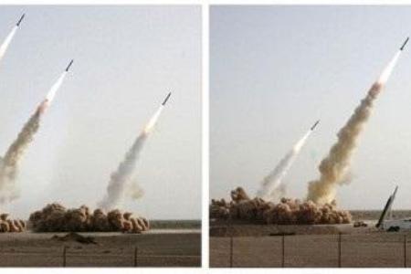 Fotomontage - Hier zeigen die Iraner vier gelungene Raketenstarts. Einer ist aber hinzugedichtet worden: Eine der vier Raket...