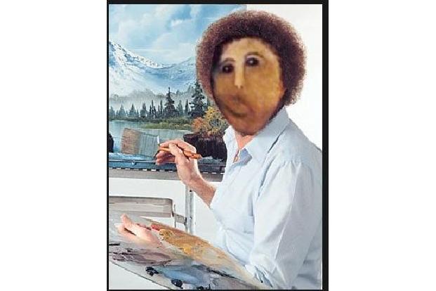 Kult-Maler Bob Ross mit dem Gesicht des Jesus-Freskos.