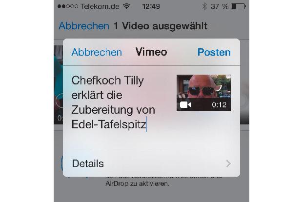Für das Veröffentlichen von Videos vom Smartphone aus muss die korrespondierende Video- App installiert sein.