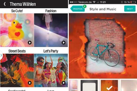 In Magisto wählen Sie eine Stilvorlage aus, die für den automatischen Schnitt verwendet wird. Animoto für Android und iOS pa...
