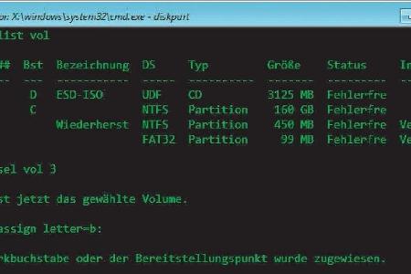 Für die Reparatur eines Uefi-Systems müssen Sie zunächst mit dem Tool Diskpart der Efi-Partition einen Laufwerksbuchstaben z...