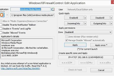 Mit dem Tools Windows 10 Firewall Control lassen sich mit wenigen Mausklicks Regeln für ausgehende Verbindungen festlegen.