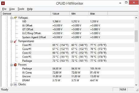 Das Tool Hwmonitor zeigt die Temperaturen von Prozessor und Festplatte, die aktuellen Versorgungsspannungen der Hauptplatine...