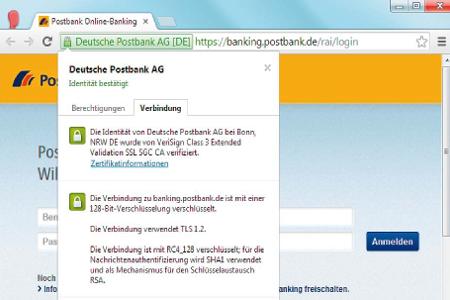 Der Zugang zu Bankseiten erfolgt über eine HTTPS-gesicherte Verbindung. Das ist am Schloss in der Adresszeile zu erkennen. W...