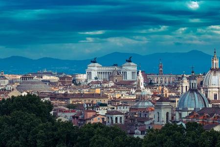 Aerial wonderful view of Rome at sunset, Italy PUBLICATIONxI...