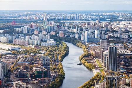 above view of west of Moscow with Moskva river PUBLICATIONxI...