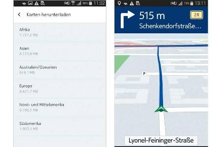 Nokia HERE Maps erlaubt Ihnen das Herunterladen des gesamten Kartenmaterials.