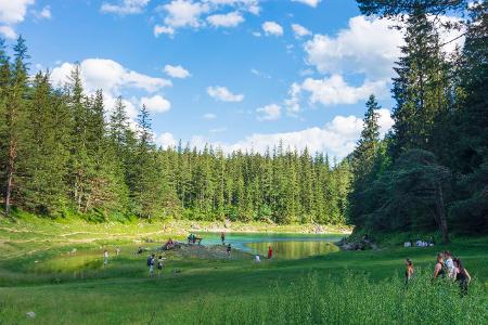 Im Herbst ist der Grüne See in Österreich fast weg