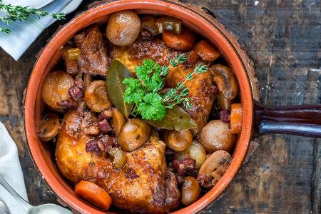 Coq au Vin: Ein Klassiker der französischen Küche.