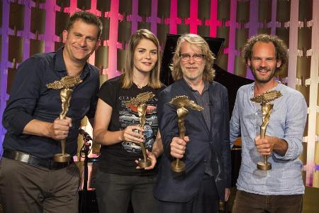Die Preisträger des Bayerischen Kabarettpreises 2017 (v.l.): Michael Altinger, Hazel Brugger, Helge Schneider und Maxi Schaf...