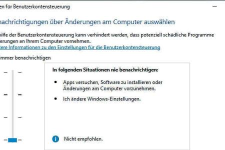 Wer gerade viel konfigurieren oder installieren muss, kann die Benutzerkontensteuerung abschalten.
