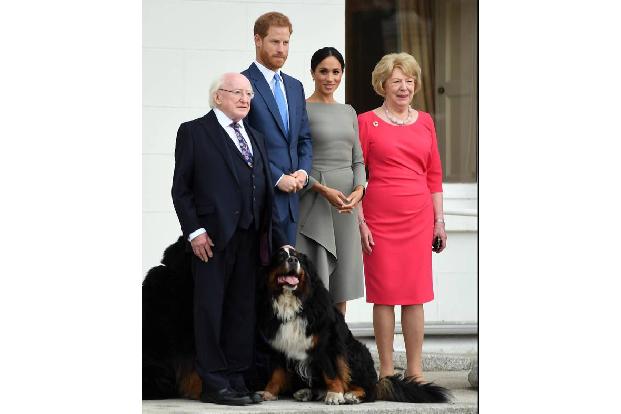 ...das hinderte die frisch gebackene Ehefrau von Prinz Harry (hier zu sehen mit dem irischen Präsidenten Michael Higgins und...