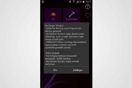 Wählen Sie im Umgang mit System-Apps immer den Anfängermodus.
