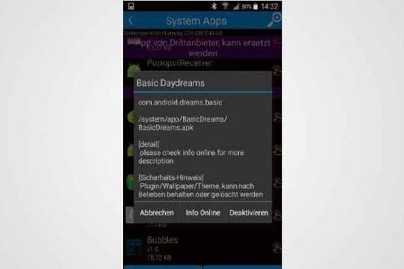 Root App Deleter bietet Hinweise zu den einzelnen System-Apps.