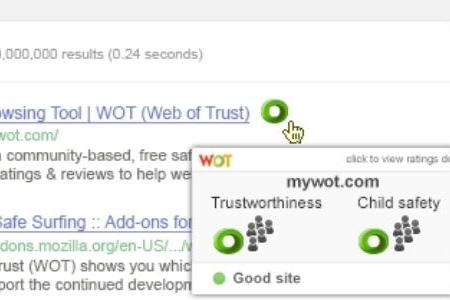 Web of Trust (WOT) - In der Symbolleiste blendet WOT ein neues Icon ein.