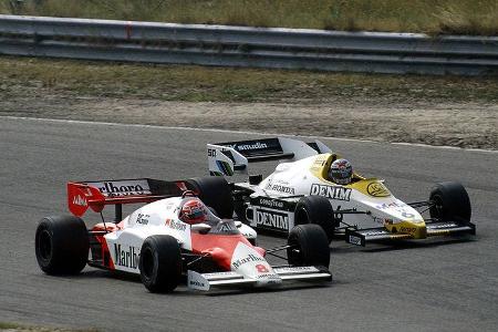 Hier geht der McLaren-Pilot in den Niederlanden am Renault-Turbo von Keke Rosberg vorbei.