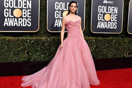 Emmy Rossum glich in der zartrosafarbenen Robe von Monique Lhuillier einer Prinzessin.