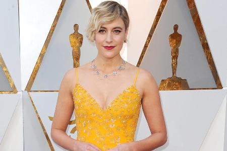 Greta Gerbig machte bei der Oscar-Verleihung 2018 in Gelb eine gute Figur