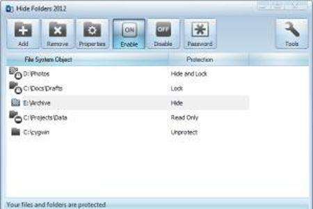 Hide Folders 2012 versteckt und schützt von Ihnen ausgewählte Ordner.
