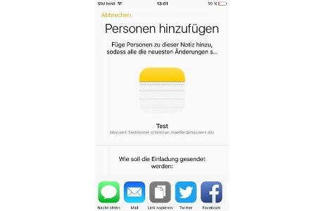 Gemeinsame Nutzung der Notizen