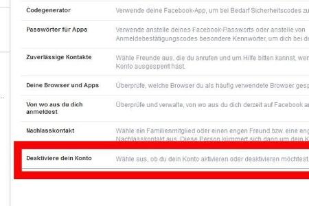 Hier lässt sich Ihr Facebook-Konto vorübergehend deaktivieren.
