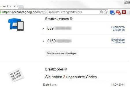Beim Schutz des Online-Log-ins per Zwei-Wege-Authentifizierung empfiehlt sich das Mitführen von Notfallcodes.