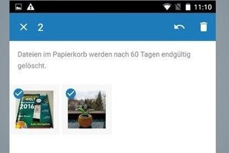 Gelöschte Bilder finden sich im Papierkorb. Wiederherstellen lassen sich ausgewählte Fotos über den Pfeil rechts oben.