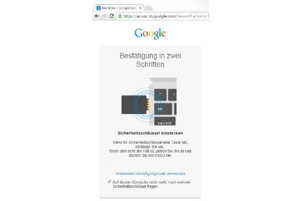 Nachdem Sie den Sicherheitsschlüssel in Ihrem Google-Konto aktiviert haben, müssen Sie diesen bei einer Anmeldung zu einem G...