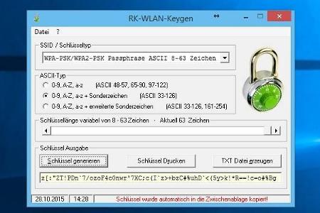 Mit dem kostenlosen Tool RK-WLAN-Keygen lassen sich sichere WLAN-Passwörter erzeugen.