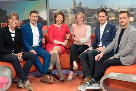 Moderatoren des ARD-Morgenmagazins (v.l.n.r.): Peter Großmann, Till Nassif, Anna Planken, Susan Link, Sven Lorig und Donald ...