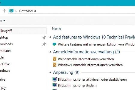 Der Gott-Modus erlaubt auch in Windows 10 wieder schnelle Änderungen an den Systemeinstellungen.