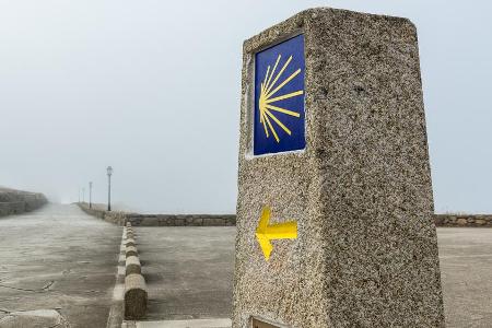 Immer der Jakobsmuschel folgen - und irgendwann kommt man in Santiago de Compostela an