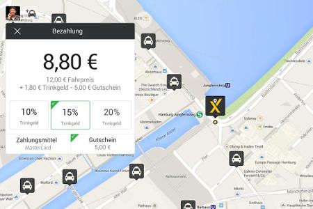 Praktisch: Die Anfahrt des Fahrers lässt sich ganz einfach verfolgen und die Bezahlung erfolgt ebenfalls über die App.