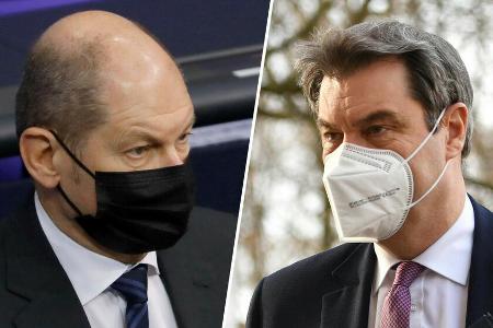 Olaf Scholz (l.) und Markus Söder mit Schutzmaske