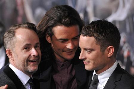 Billy Boyd (l.), Orlando Bloom und Elijah Wood bei einem Auftritt in Los Angeles 2014