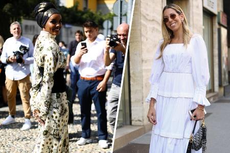 Model Halima Aden (l.) und Fashionista Lucia Araya interpretieren ihren Maxi-Look komplett unterschiedlich