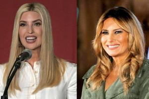Ivanka Trump in unschuldigem Weiß, Melania Trump im Army-Outfit