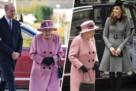 Queen Elizabeth II. im Oktober 2020 mit Prinz William (links), im März 2019 wurde sie von Herzogin Kate begleitet.