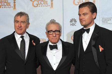 Robert De Niro (v.l.n.r.), Martin Scorsese und Leonardo DiCaprio starten ein gemeinsames Filmprojekt.