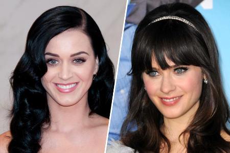 Katy Perry (l.) und Zooey Deschanel glichen sich früher fast wie ein Ei dem anderen.