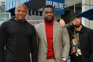 Rap-Schwergewichte unter sich: Dr. Dre (l.), 50 Cent und Eminem