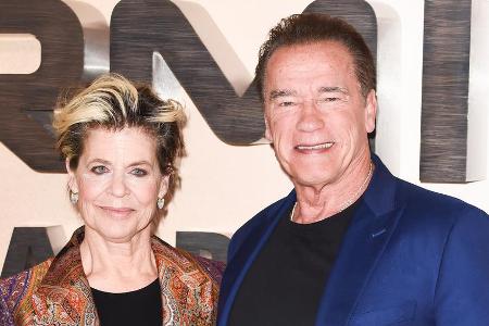 Linda Hamilton an der Seite ihres Co-Stars Arnold Schwarzenegger bei der 