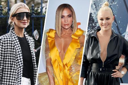 Gekonnt im Trend, v.l.n.r.: Caro Daur, Jennifer Lopez und Lindsey Vonn haben 2019 modisch vieles richtig gemacht