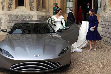 Braut Prinzessin Eugenie besteigt den Aston Martin DB 10, der speziell für den 