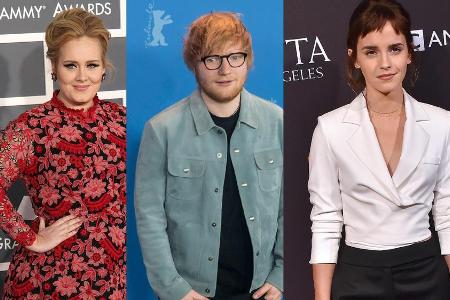 Adele (l.), Ed Sheeran und Emma Watson dürfen in dieser Liste natürlich nicht fehlen
