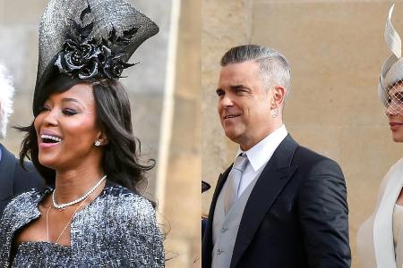 Naomi Campbell (v.l.), Robbie Williams und Ehefrau Ayda Field sind unter den Hochzeitsgästen