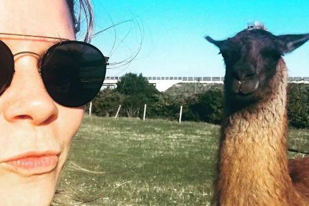 Jessica Schwarz postete ein lustiges Selfie mit einem Lama Jessica Schwarz postete ein lustiges Selfie mit einem Lama