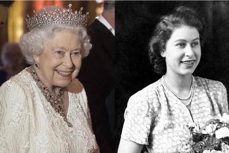 Queen Elizabeth II. am 19. April 2018 in London (l.) und im Juli 1946 im Alter von 20 Jahren