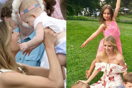 Melania Trump (links) schmust mit Babys, Ivanka (rechts) spielt mit ihren Kids