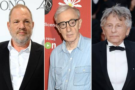 Unter anderem Harvey Weinstein, Roman Polanski und Woody Allen (v.l.n.r.) sorgten für Sex-Skandale in Hollywood